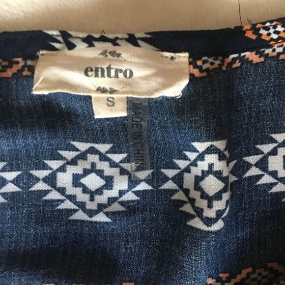 Entro Anthropologie Blue/Orange Tunic Top with Tassels Size Small - Picture 3 of 4